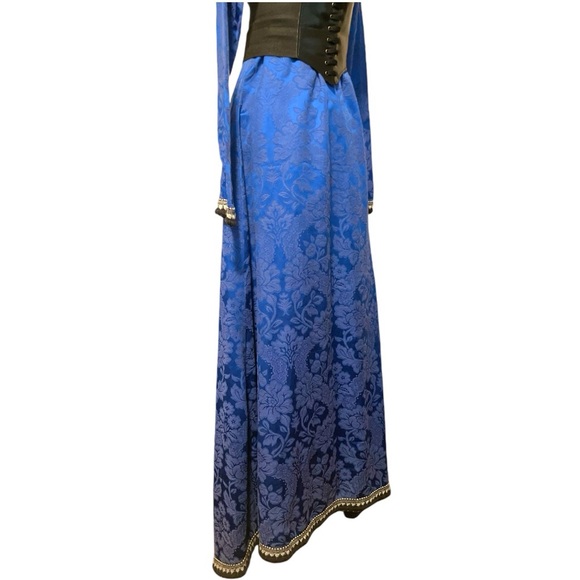 💙 Vtg Blue Brocade Victorian Maxi Gown Gown | S - Picture 9 of 11